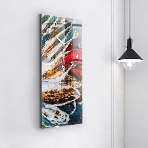 Vertikální skleněné hodiny Světle hnědé ptačí peří