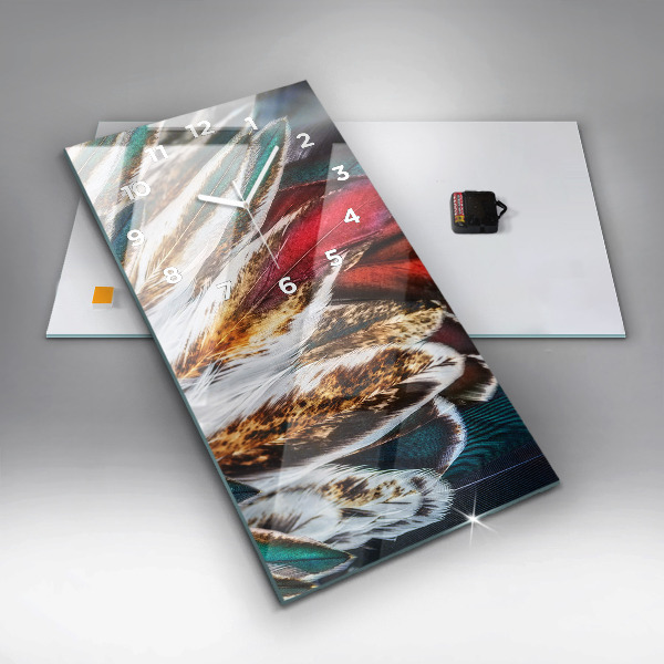 Vertikální skleněné hodiny Světle hnědé ptačí peří