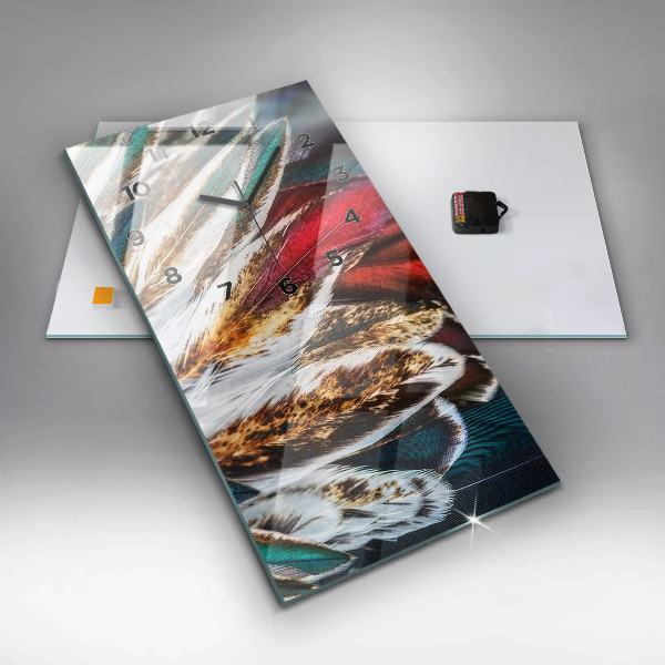 Vertikální skleněné hodiny Světle hnědé ptačí peří