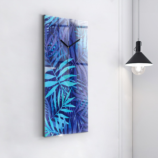 Vertikální skleněné hodiny Modré listy