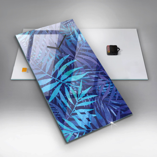 Vertikální skleněné hodiny Modré listy