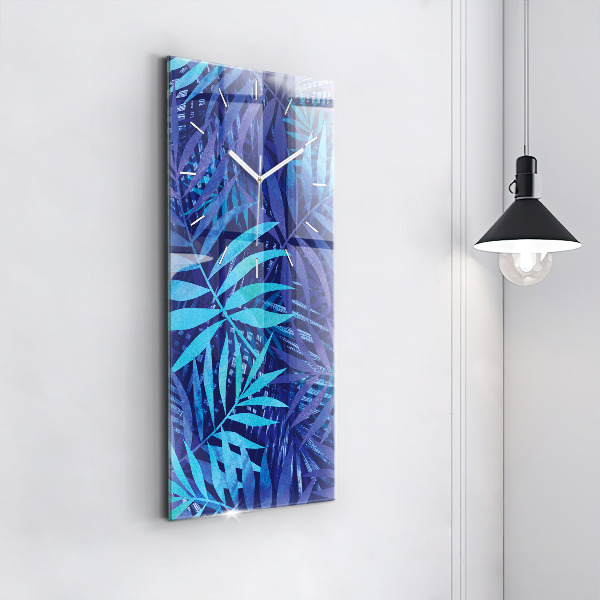 Vertikální skleněné hodiny Modré listy