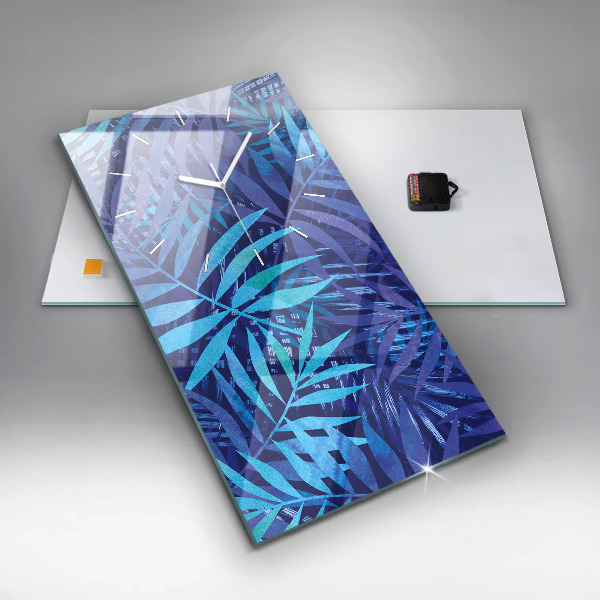 Vertikální skleněné hodiny Modré listy