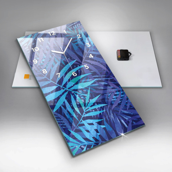 Vertikální skleněné hodiny Modré listy