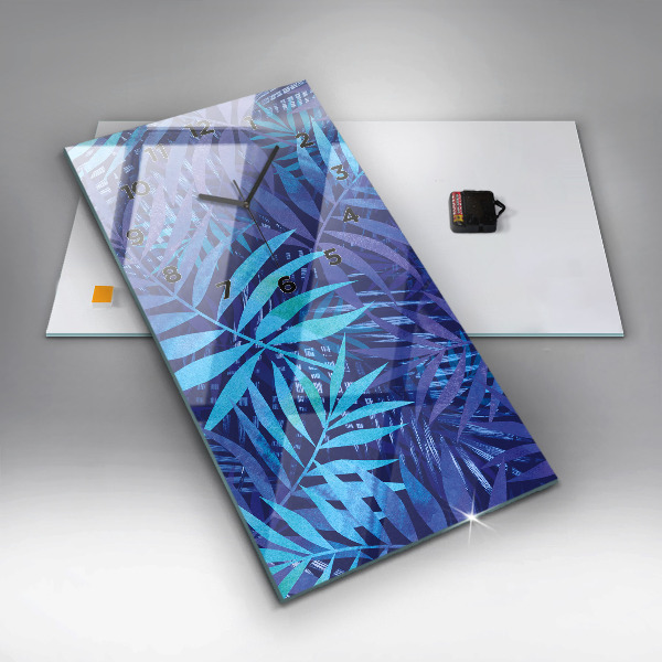 Vertikální skleněné hodiny Modré listy