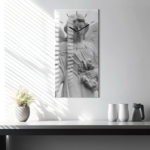 Vertikální skleněné hodiny Stará socha anděla