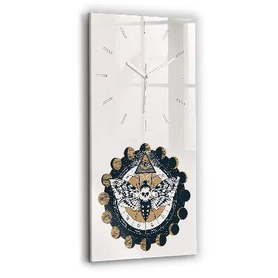 Vertikální skleněné hodiny Fáze měsíce a oko