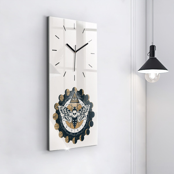 Vertikální skleněné hodiny Fáze měsíce a oko