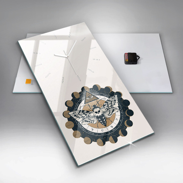 Vertikální skleněné hodiny Fáze měsíce a oko