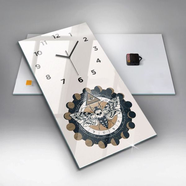 Vertikální skleněné hodiny Fáze měsíce a oko