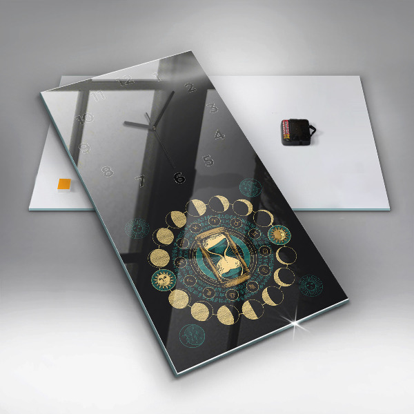 Vertikální skleněné hodiny Fáze měsíce a přesýpací hodiny