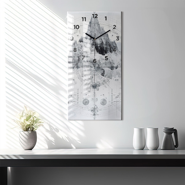 Vertikální nástěnné hodiny Kresba hor