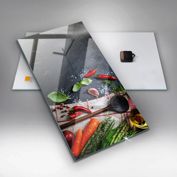 Vertikální skleněné hodiny Zelenina