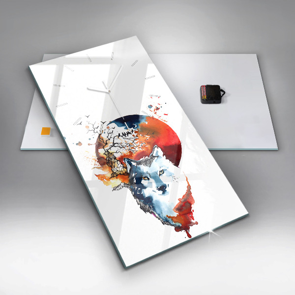 Vertikální skleněné hodiny Vlk a úplněk