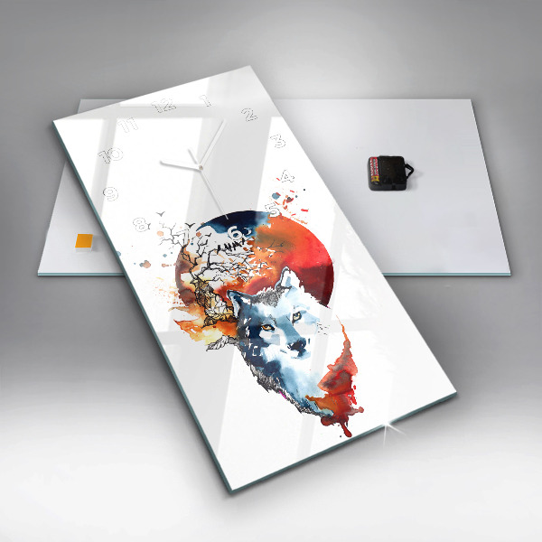 Vertikální skleněné hodiny Vlk a úplněk