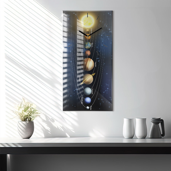 Vertikální skleněné hodiny Sluneční soustava