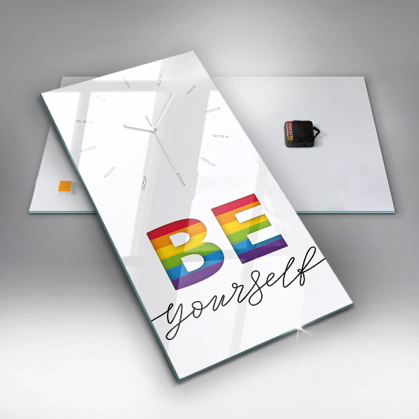 Vertikální skleněné hodiny Nápis Buď sám sebou