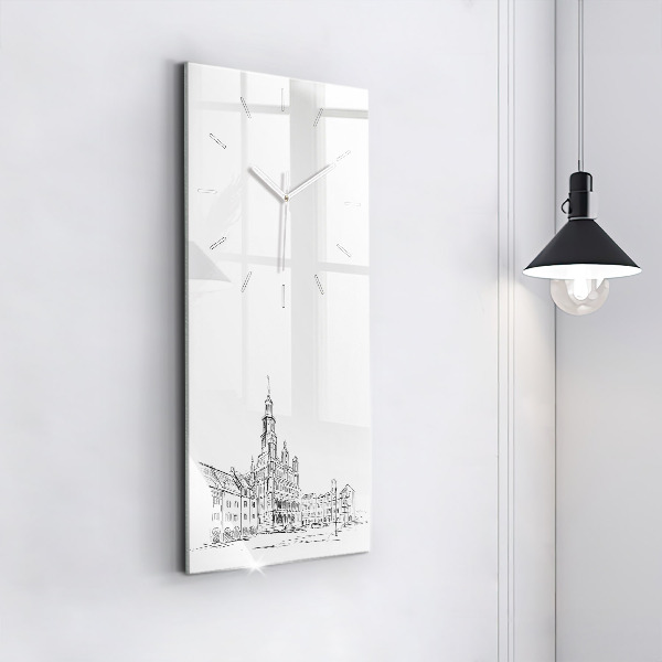 Vertikální skleněné hodiny Skica starého města Poznaně
