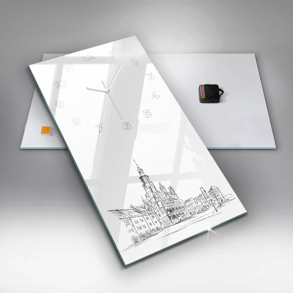 Vertikální skleněné hodiny Skica starého města Poznaně