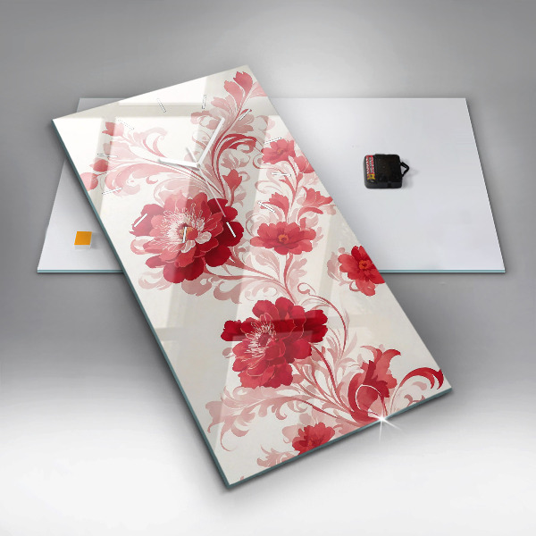 Vertikální nástěnné hodiny Červené květy