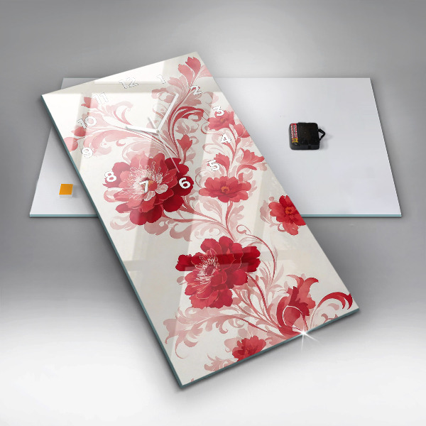 Vertikální nástěnné hodiny Červené květy