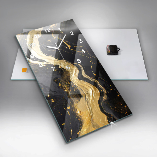 Vertikální nástěnné hodiny Zlatý mramor