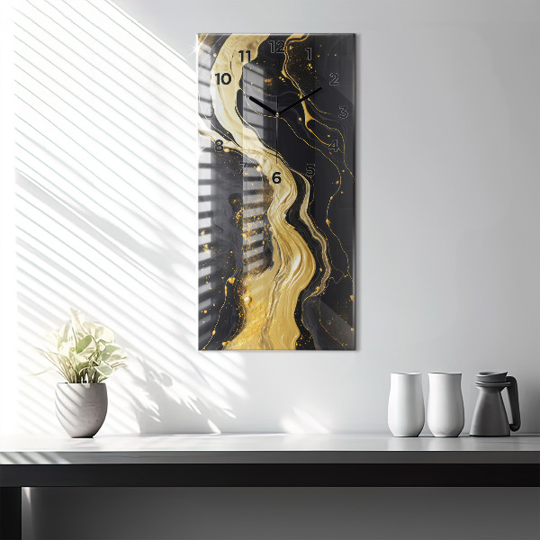 Vertikální nástěnné hodiny Zlatý mramor