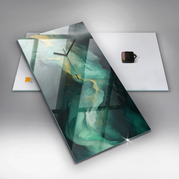 Vertikální nástěnné hodiny Zelený mramor