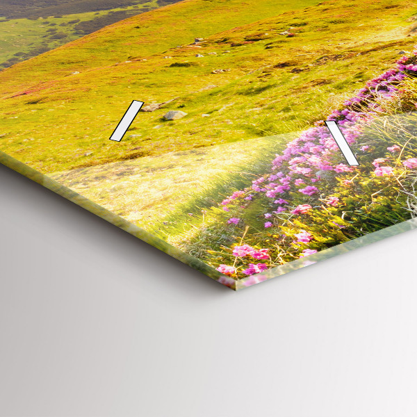 Horizontální hodiny na skle Horská krajina