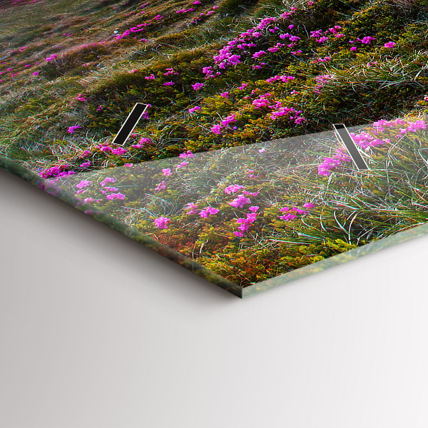 Horizontální hodiny na skle Květiny při východu slunce