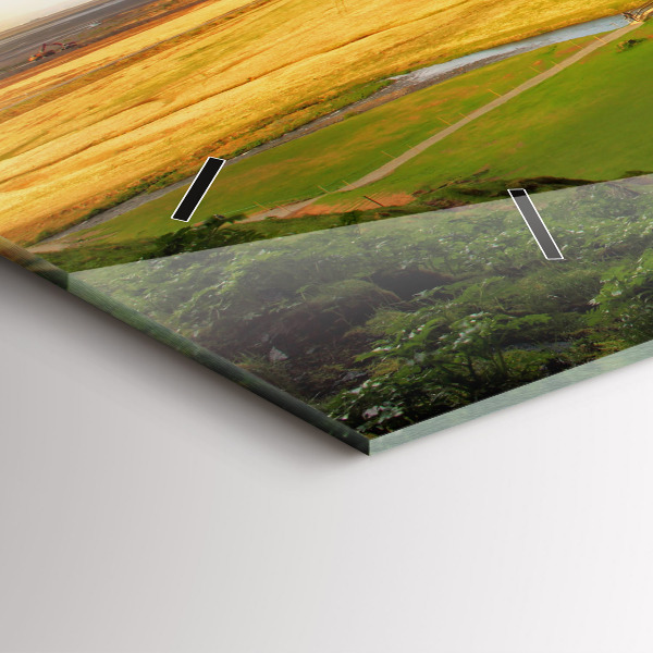 Horizontální hodiny na skle Vodopád na Islandu