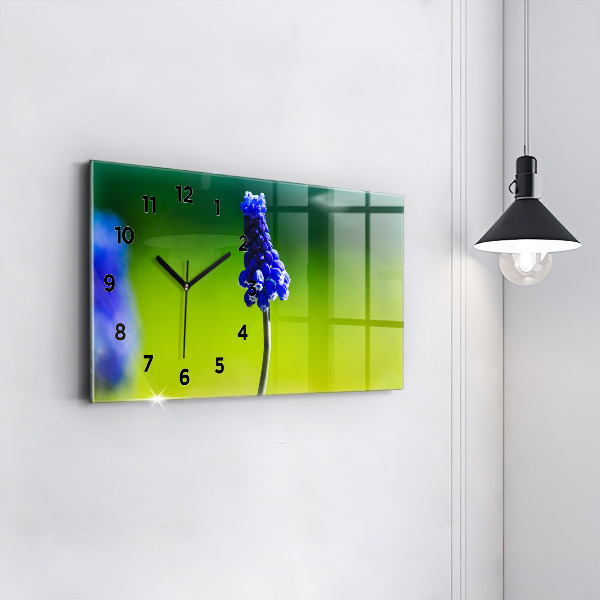 Horizontální hodiny na skle Modré květiny