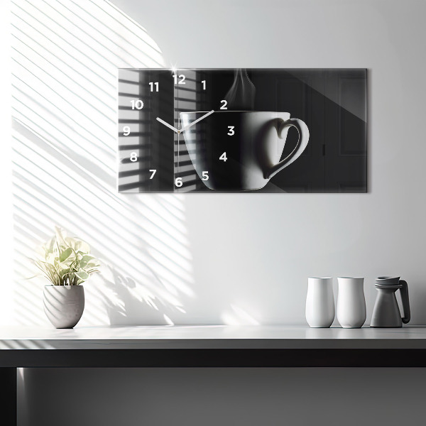 Horizontální hodiny na skle Šálek kávy