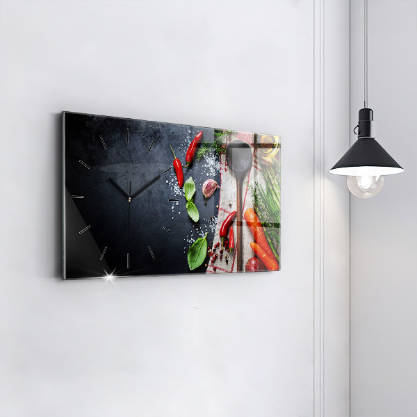 Horizontální hodiny na skle Zelenina