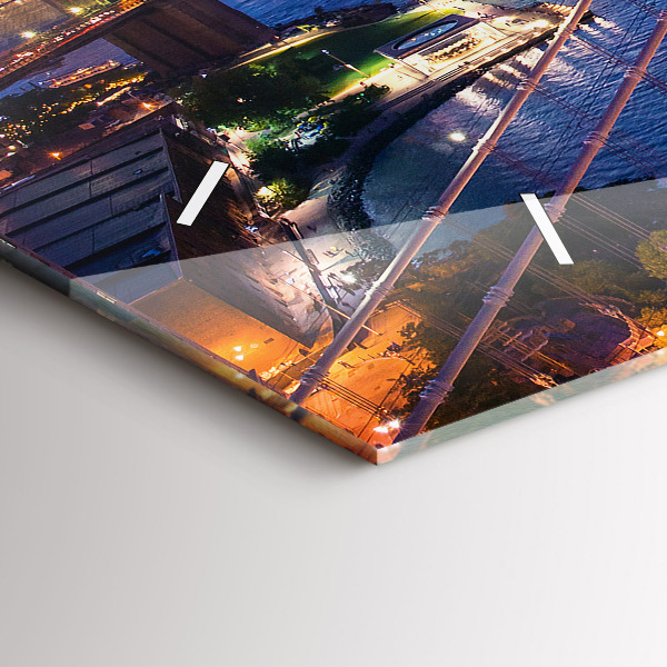 Horizontální skleněné hodiny na stěnu New York a západ slunce