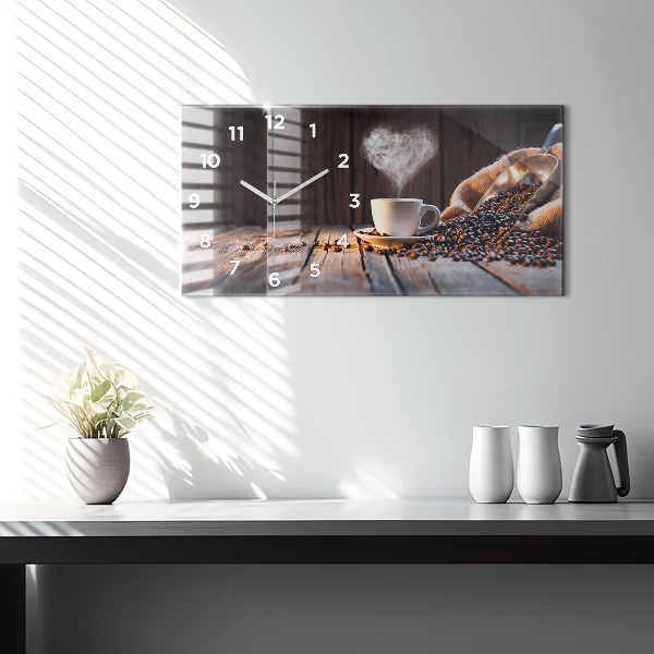 Horizontální hodiny na skle Šálek kávy