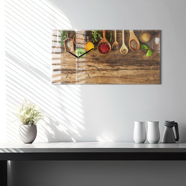 Horizontální hodiny na skle Lžičky plné koření