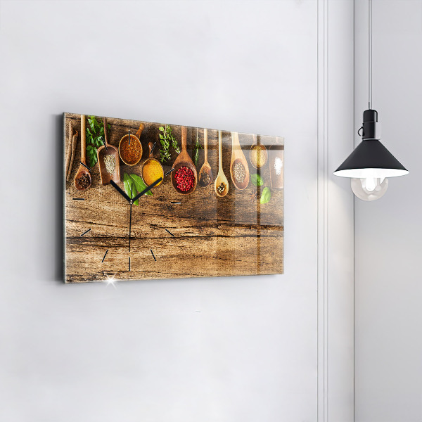 Horizontální hodiny na skle Lžičky plné koření