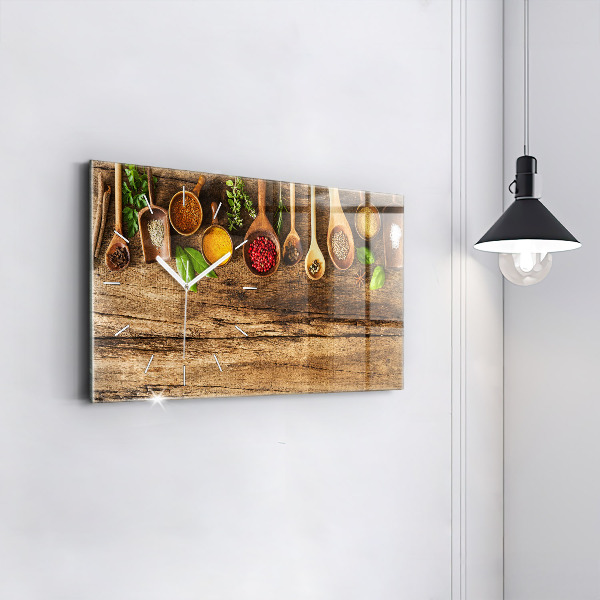 Horizontální hodiny na skle Lžičky plné koření