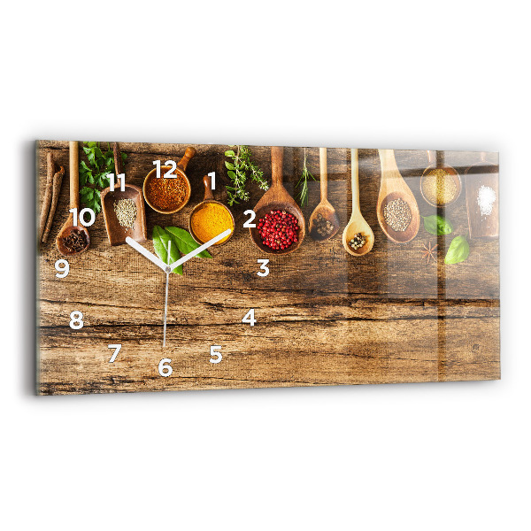 Horizontální hodiny na skle Lžičky plné koření