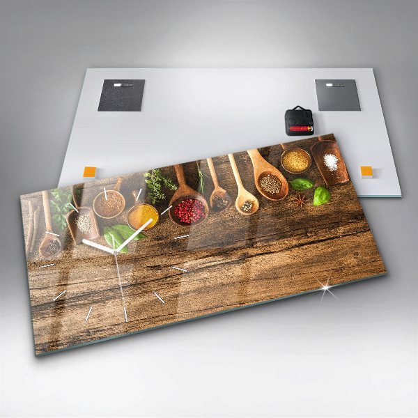 Horizontální hodiny na skle Lžičky plné koření