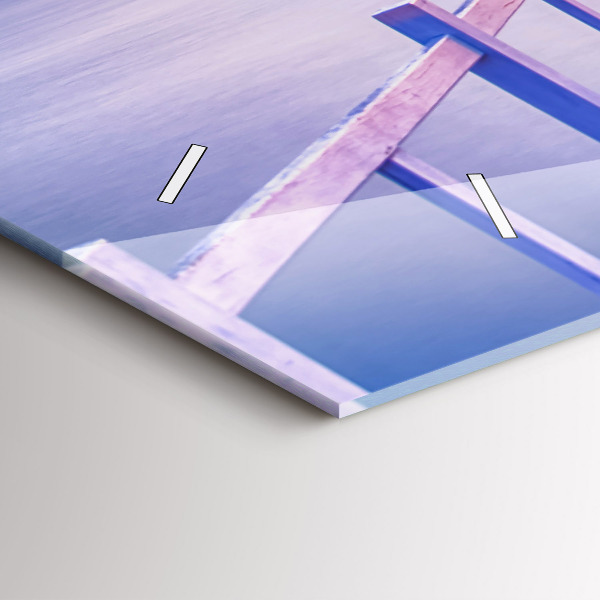 Horizontální hodiny na skle Most v přístavu večer