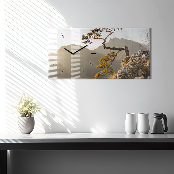 Horizontální hodiny na skle Strom v horách