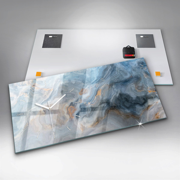 Horizontální skleněné hodiny na stěnu Mramorový vzor