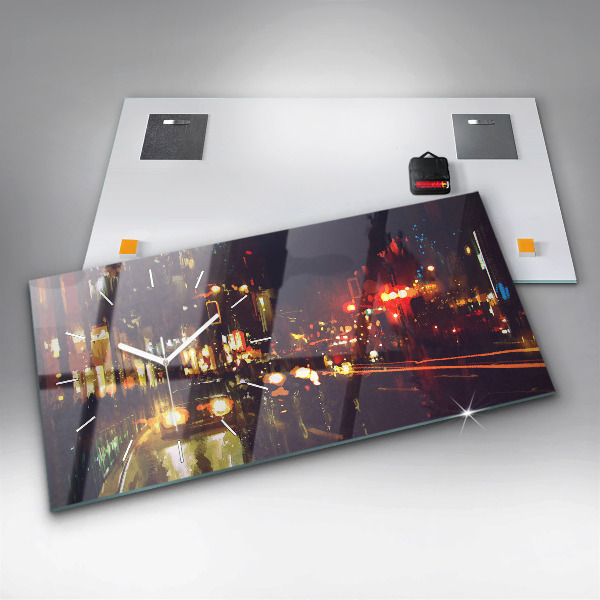 Horizontální hodiny na skle Malované město