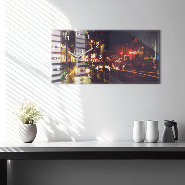 Horizontální hodiny na skle Malované město