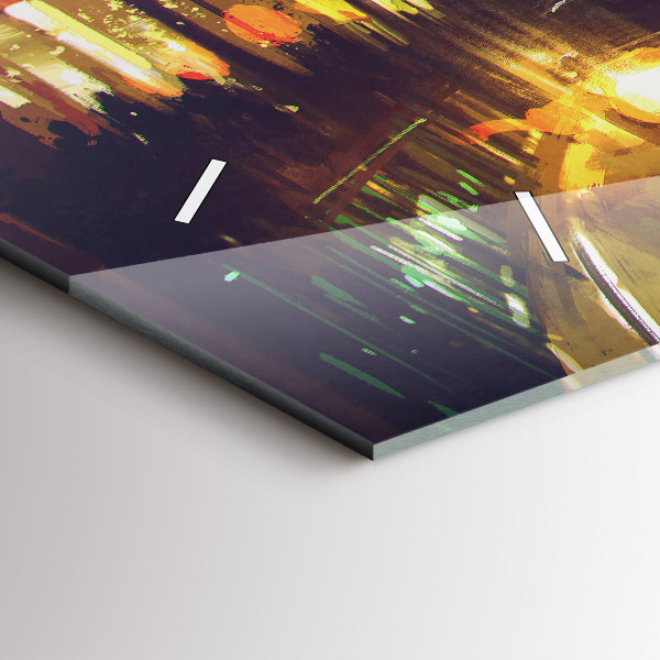 Horizontální hodiny na skle Malované město