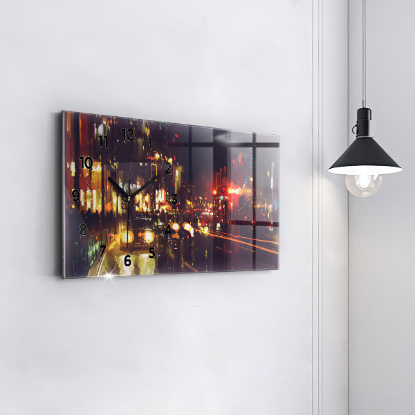 Horizontální hodiny na skle Malované město