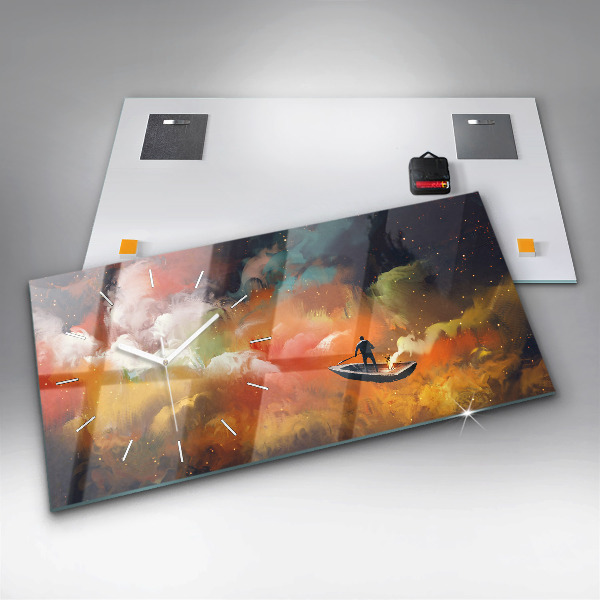 Horizontální hodiny na skle Abstraktní obraz