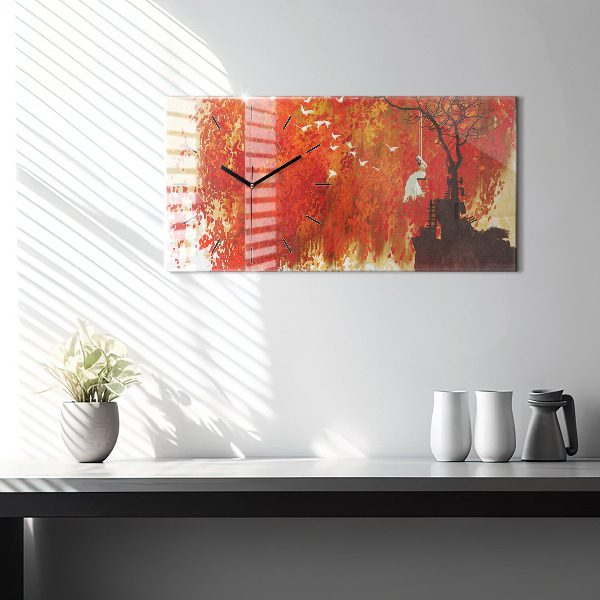 Horizontální hodiny na skle Nevěsta na podzim